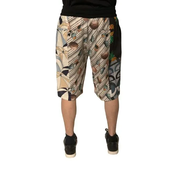 Dolce & Gabbana Multicolor Patchwork Linen Bermuda Shorts Mens Shorts